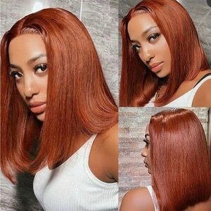 Human Hair 13x 4 Hd Lace Frontal Human Hair Wig Reddish Brown 16 inch